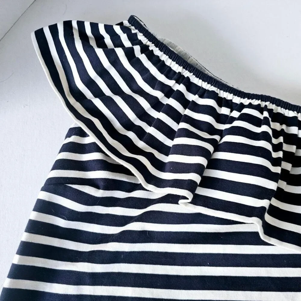 J.Crew One-Shoulder Ruffle‎ Top | Black White Stripes | Women’s XS EUC